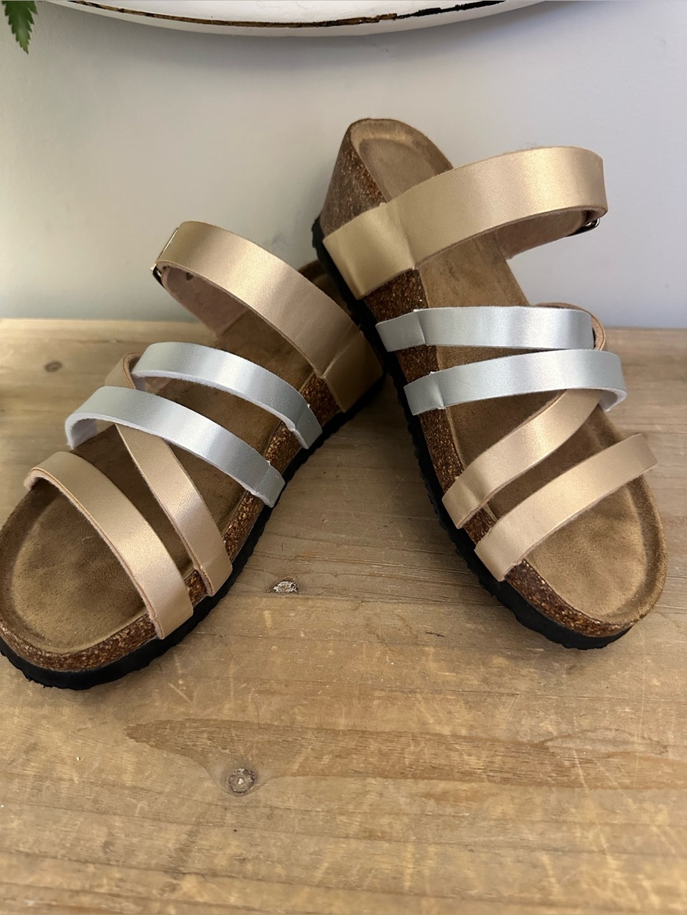 Metallic Strappy Slide Sandals - Bronze & Silver - Picture 4 of 4